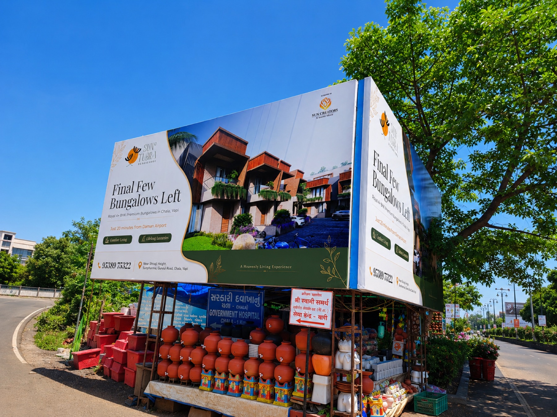 Sun Flora outdoor hoarding printed by D'sent Designs